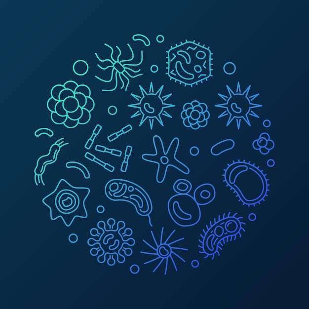 Virology round vector microbiology blue outline illustration