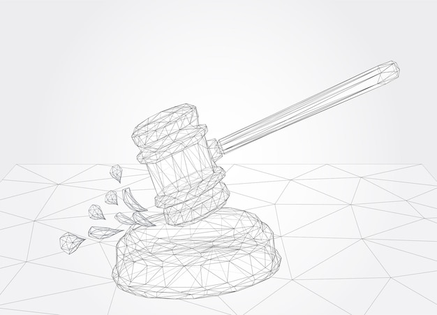 가상 3d 판사의 망치는 테이블 벡터 배경에 있습니다.
