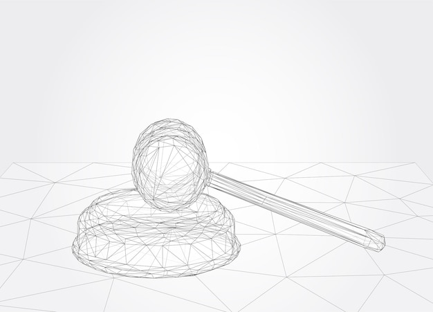 가상 3d 판사의 망치는 테이블 벡터 배경에 있습니다.