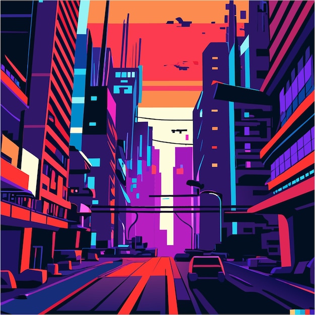 Vector virtual anarchy pixel art cyberpunk city