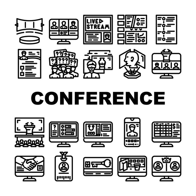 Vector virtual conference event online icons set vector