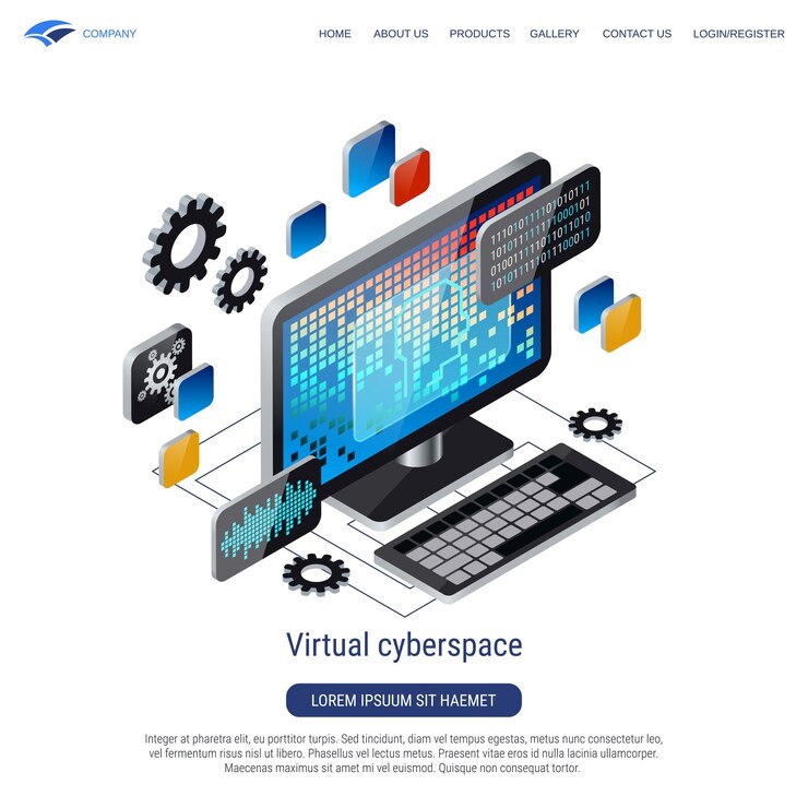 Vector virtual cyberspace 3d isometric vector concept illustration