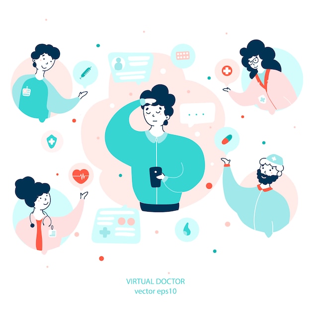 Virtual doctor landing page flat template