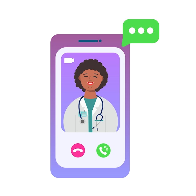 Vector virtual doctor on your phone concept black man