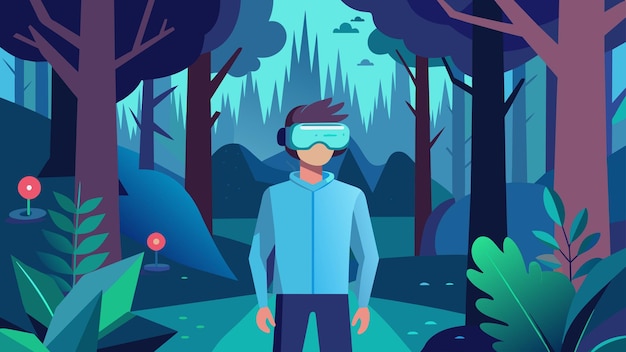 Vettore in un ambiente di foresta virtuale, l'uso della vr espone un paziente con ansia alle sue paure in un modo