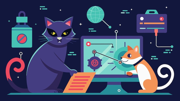 Vector a virtual game of cat and mouse where hackers try to break through layers of intricate encryption