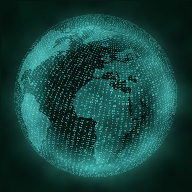 Vector virtual globe with binary code.