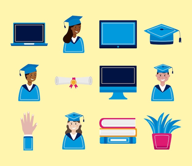 Virtual graduation icon set