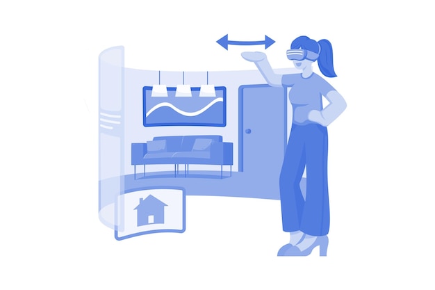 Il concetto di illustrazione del virtual home tour su sfondo bianco