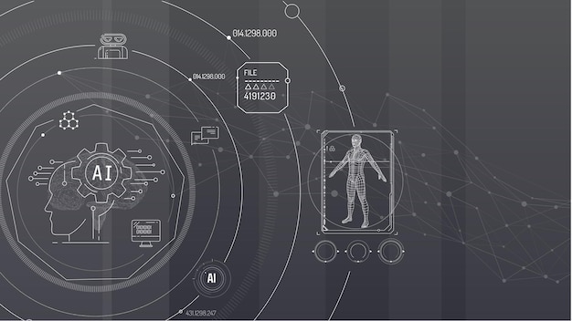 Vector virtual infographics with artificial intelligence and d human model