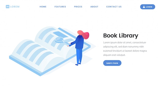 Vector virtual library landing page isometric template