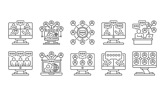 Virtual Meeting Icon Set Universeel creatief premium symbool Vector teken icoon logo sjabloon