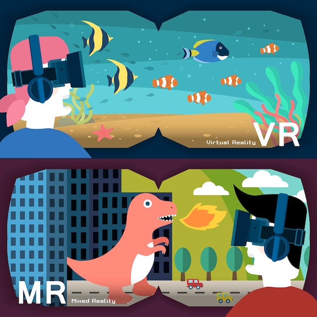 Virtual and mixed reality in flat design style