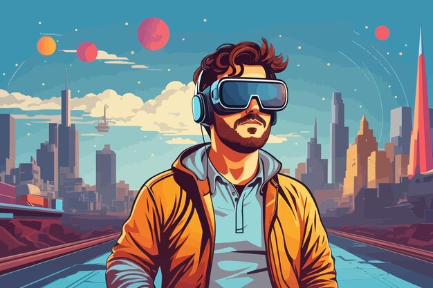 Virtual reality cartoon tech illustration