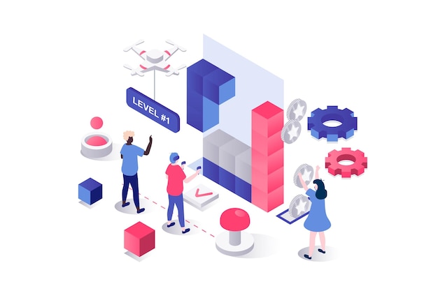 Virtual reality concept met mensen situaties mega set in plat web design bundel scènes van leren werken gaming in 3d bril Vector illustraties voor sociale media banner marketing materiaal