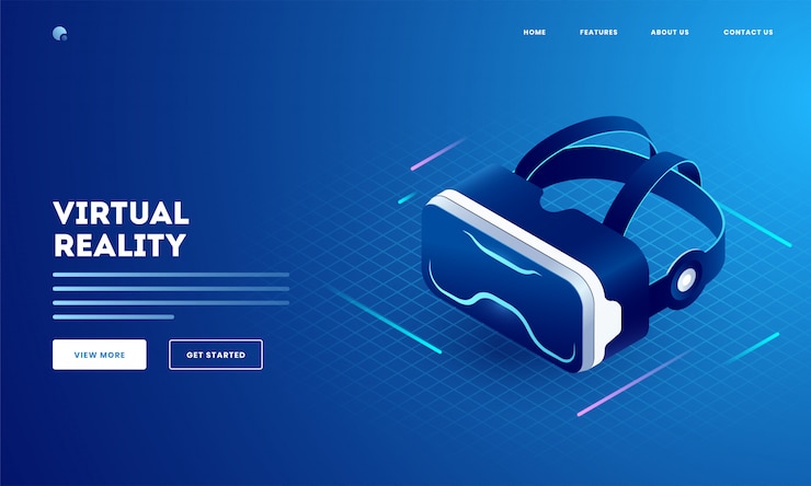 Вектор концепция виртуальной реальности с иллюстрацией стекел 3d vr. может использоваться как дизайн целевой страницы сайта.