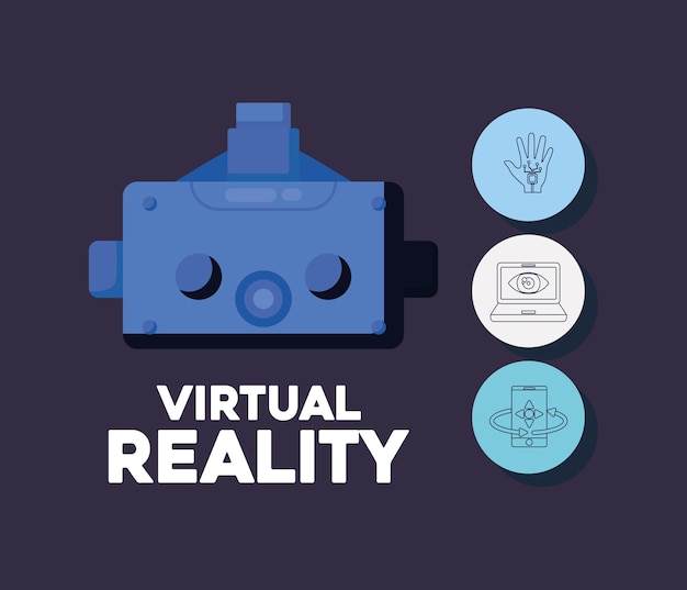 Vector virtual reality design with headset and related icons