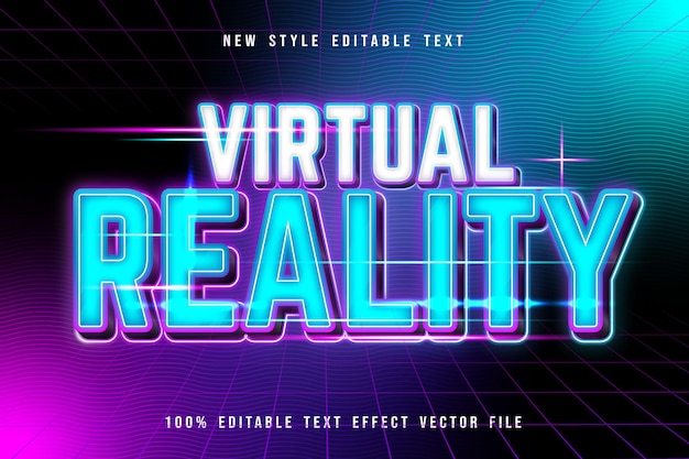 Vector virtual reality editable text effect modern neon style