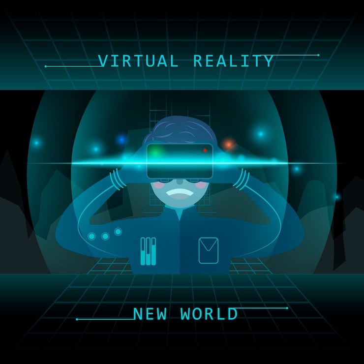 Vector virtual reality experience in flat design style