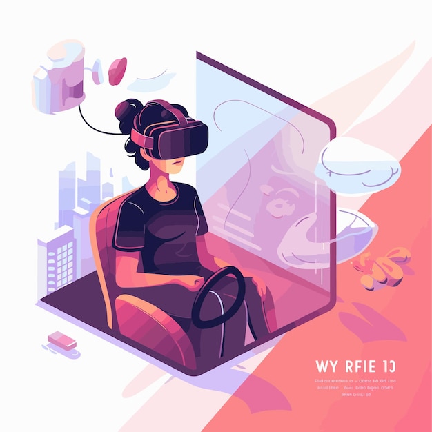 Virtual Reality Experience with Urban Background Illustration