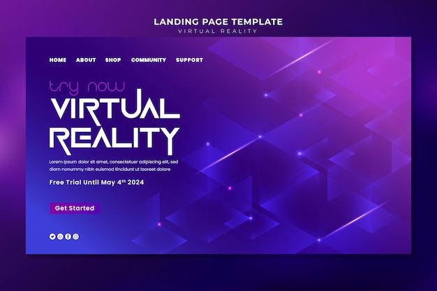 Virtual reality landing page metaverse template premium vector