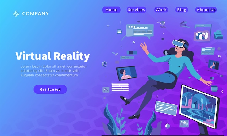Vector virtual reality landing page template