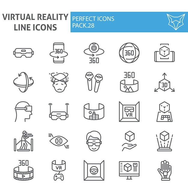 Virtual reality lijn icon set, augmented reality-collectie