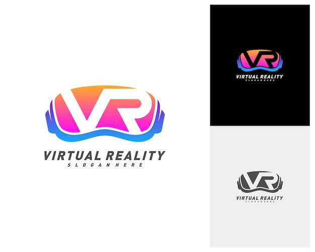 Vettore di progettazione del modello di logo di realtà virtuale vr letter logo design con il simbolo dell'icona di tipografia moderna e creativa creativa