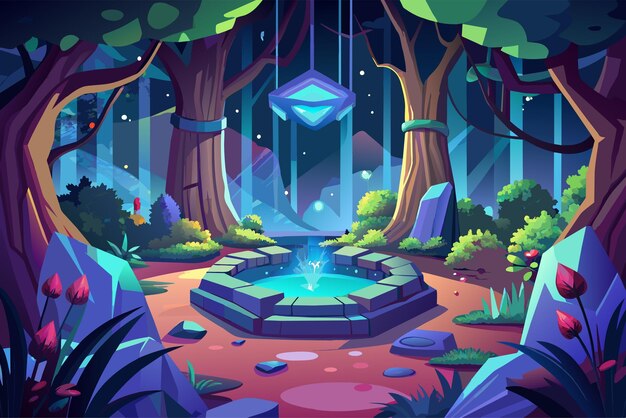 Virtual reality mockup of an enchanted forest environment