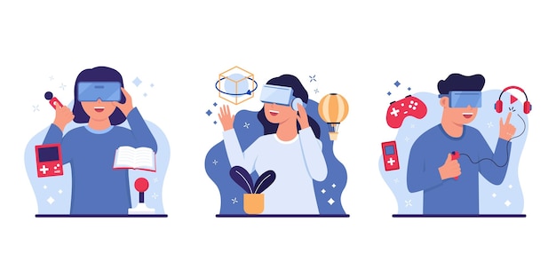 Virtual Reality People Illustration Collection Set