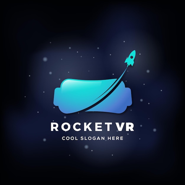 Virtual reality rocket abstract vector pictogram teken of logo sjabloon elektronische bril headset silhouet op realistische ruimte achtergrond