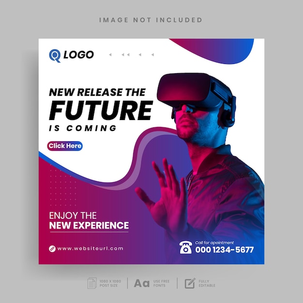 Virtual reality social media post or web banner template