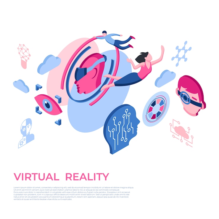 Vector virtual reality technology icons with people