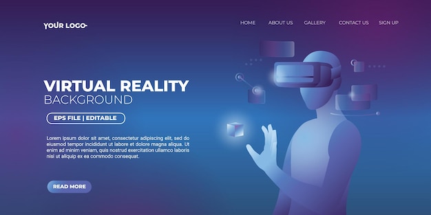 Vettore modello di pagina di destinazione per la tecnologia della realtà virtuale