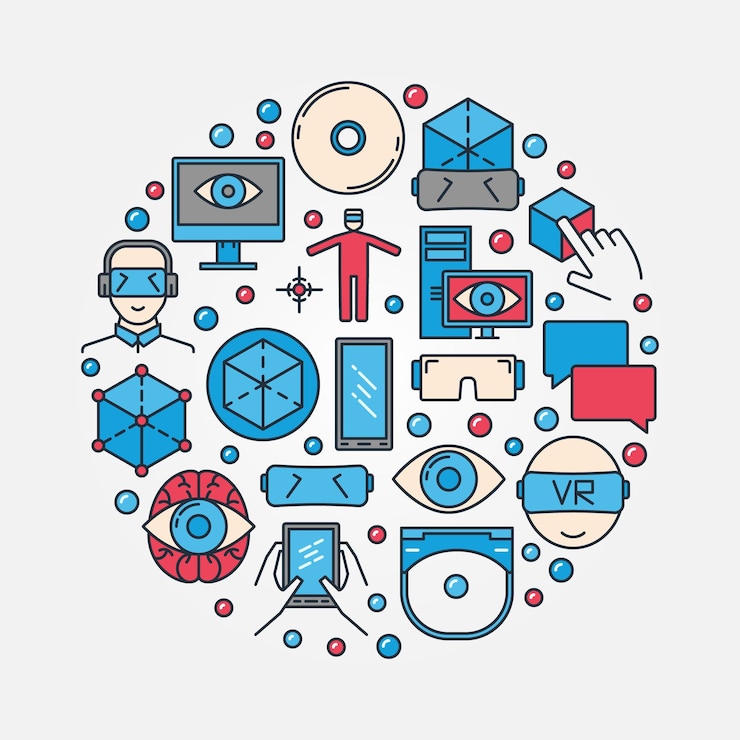 Vector virtual reality vector vr concept round modern illustration