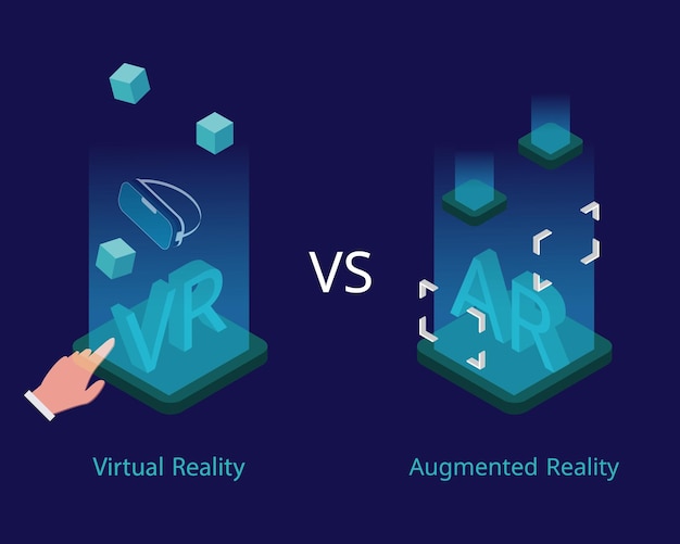 증강 현실 또는 AR과 비교되는 가상 현실 또는 VR