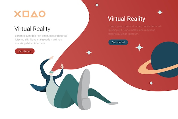 Virtual Reality Vr-technologie platte ontwerp illustratie Man in virtuele bril in de ruimte