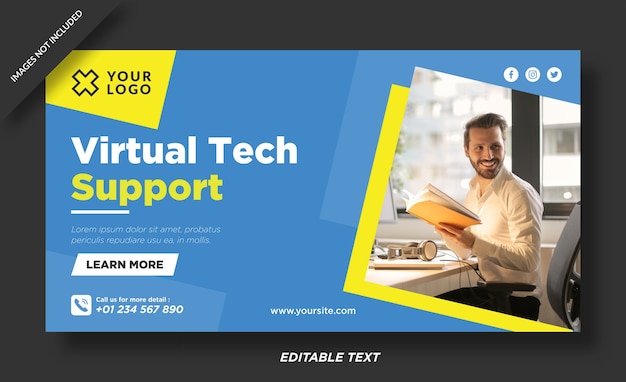 Sito web banner di supporto tecnico virtuale e modello di social media