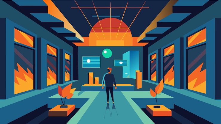 Vector a virtual walkthrough of a building showing the realtime effects of natural light and heat on the