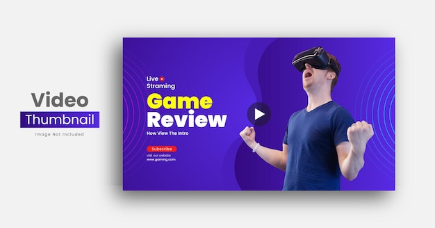 仮想世界またはビデオゲームのレビューYouTubeチャンネルのサムネイルとウェブバナープレミアムベクター