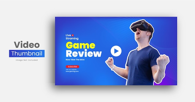 Recensione del mondo virtuale o dei videogiochi miniatura del canale youtube e banner web vettore premium