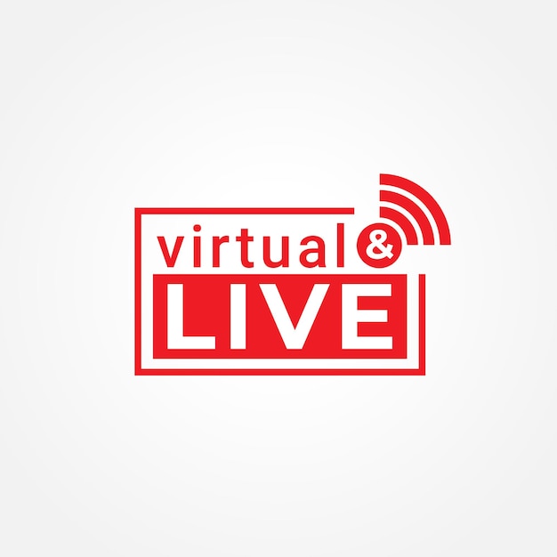 Virtueel en Live logo concept met vierkante vorm en signaalpictogram Broadcasting Company Logo Design Template geïsoleerd op witte achtergrond Rood als kleuridentiteit