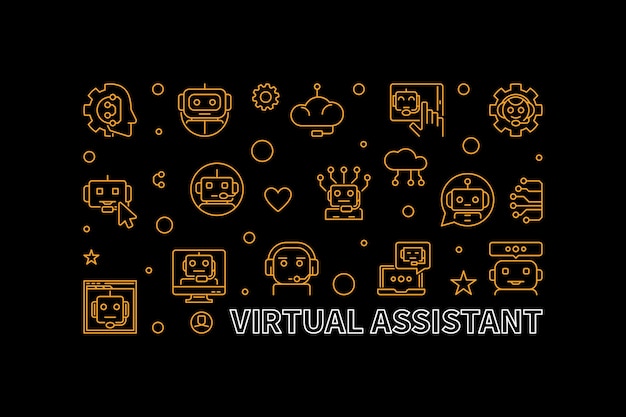 Virtuele assistent lijn horizontale banner vector online chat en chatbot illustratie