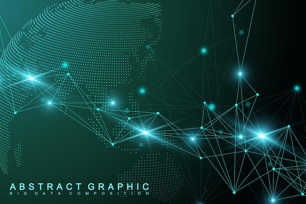 Virtuele grafische abstracte achtergrond communicatie met wereldbol. perspectief achtergrond van diepte. digitale datavisualisatie. vector illustratie