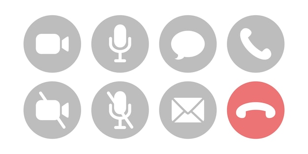 Virtuele hangouts-pictogrammen voor telefonische vergaderingen aan en uit videogeluid, e-mail en oproeppictogrammen