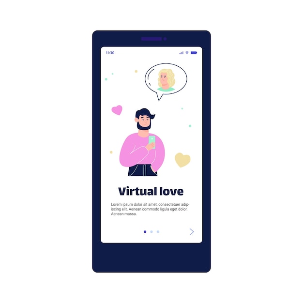 Virtuele liefde en online dating app pagina cartoon afbeelding