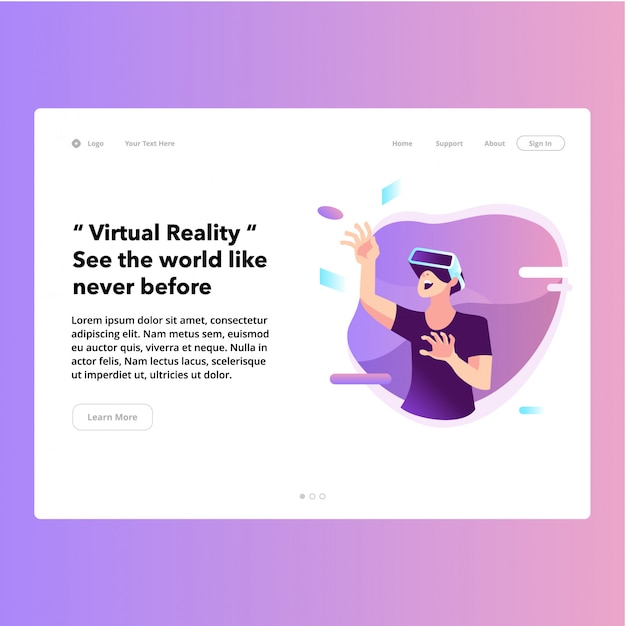 Vector virtuele realiteit webpagina app pagina plat ontwerp