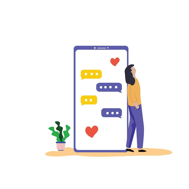 Virtuele relatie, online dating en sociale netwerken concept vector sjabloonontwerp illustratie