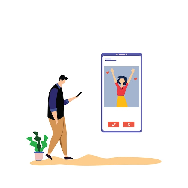 Virtuele relatie, online dating en sociale netwerken concept vector sjabloonontwerp illustratie