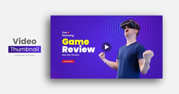 Virtuele wereld of videogame review youtube-kanaalminiatuur en webbanner premium vector